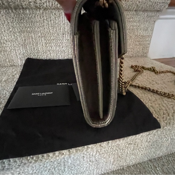 Saint Laurent Envelope Triquilt YSL Wallet on Chain Metallic Taupe BRAND NEW - Picture 10 of 11